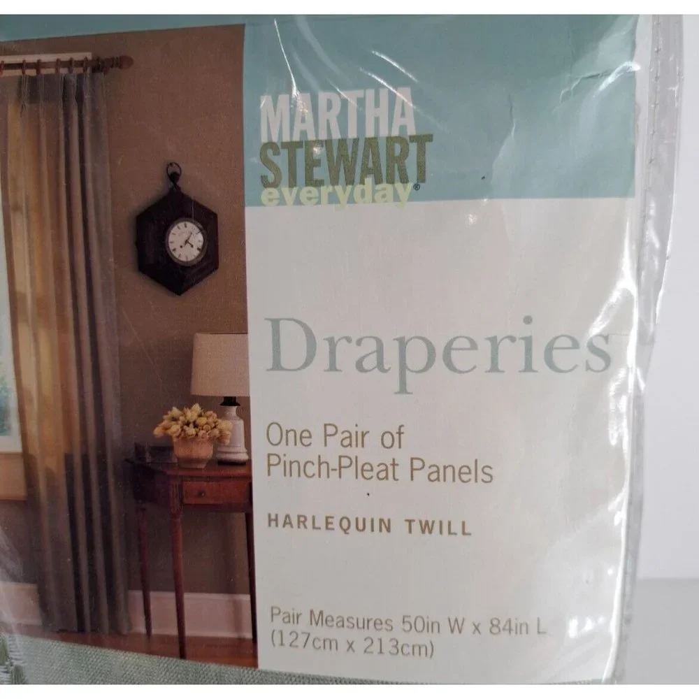 Martha Stewart Draperies Curtains Harlequin Twill Clover Pinch Pleat Panels NWT